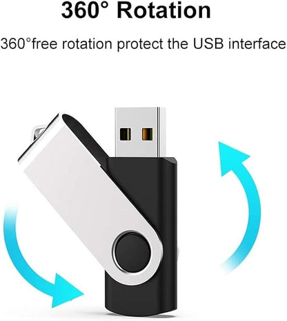 JUANWE 128GB Flash Drive 2 PCS, 2.0 Thumb Drive USB Drives Pendrive for File Storage Data Transfer, High Capacity Zip Drive Portable USB Storage Flashdrives 360° Swivel Cap, Jump Drive 128G×2 Black