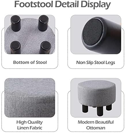 Cpintltr Linen Ottoman Round Footrest Stool Upholstered Step Stool Ottomans Sofa Stool 4 Wood Legs with Anti-Slip Pads Modern Accent Home Decor Suitable for Living Room Bedroom Entryway Dark Grey