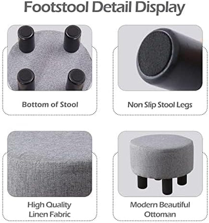 Cpintltr Linen Ottoman Round Footrest Stool Upholstered Step Stool Ottomans Sofa Stool 4 Wood Legs with Anti-Slip Pads Modern Accent Home Decor Suitable for Living Room Bedroom Entryway Dark Grey