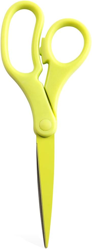 JAM PAPER Multi-Purpose Precision Scissors - 8 Inch - Neon Lime Green - Ergonomic Handle & Stainless Steel Blades - Sold Individually