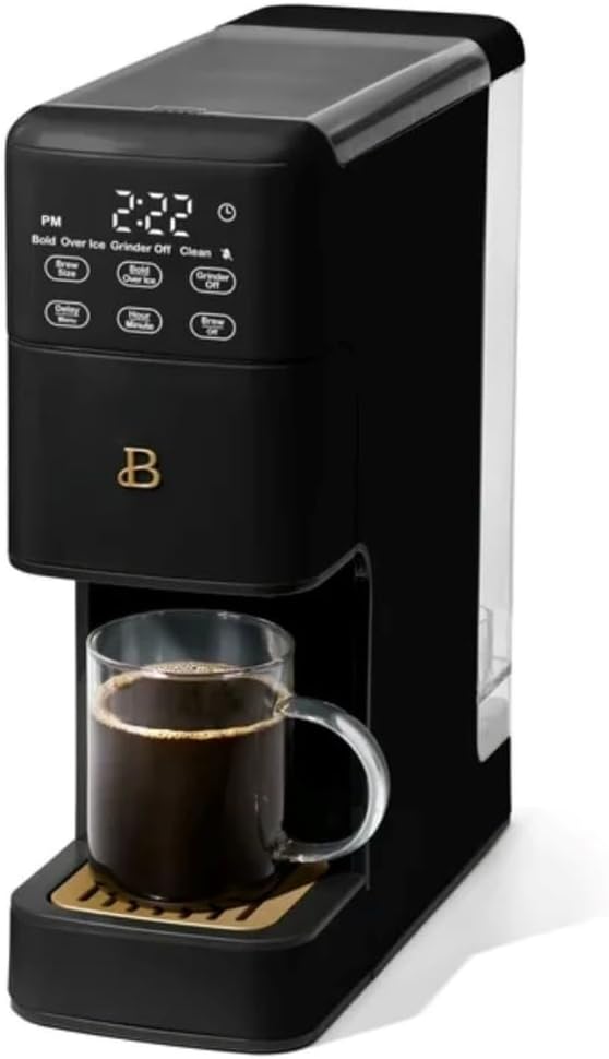 Beautiful Single Serve Coffee Maker with Built-In Burr Grinder, Hot or Iced, Pod-Free, 6 Brew Sizes, 3 Strengths, Touch Display, Reusable Filter, 64oz Reservoir, Slim Design (Black Sesame)