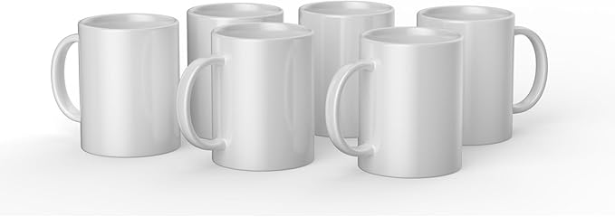 Cricut Blank Mug, Ceramic-Coated, Dishwasher & Microwave Safe, 15 Oz Sublimation Ready Mugs, Ideal for Crafts and Printing, 6 Count, White