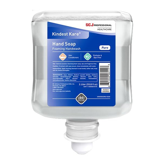 SC Johnson Professional Kindest Kare Pure Foaming Handwash 1L, Perfume-Free and Dye-Free Soap for Professional Use, 6-Pack x 1L Cartridge Refills for Manual Dispensers