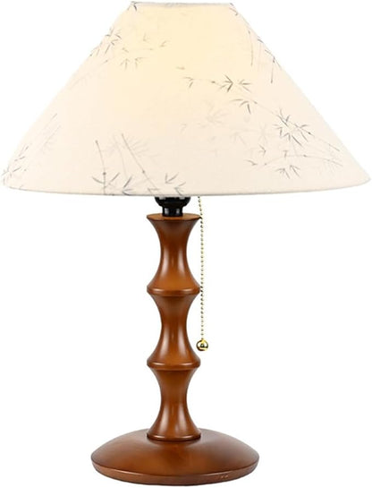 Retro Side Table Lamp Rustic Bedside Lamp with Pull Chain Switch and Linen Shade Farmhouse Nightstand Lamp Wood Desk Lamp for Bedroom Living Room Office Study