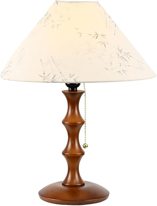 Retro Side Table Lamp Rustic Bedside Lamp with Pull Chain Switch and Linen Shade Farmhouse Nightstand Lamp Wood Desk Lamp for Bedroom Living Room Office Study