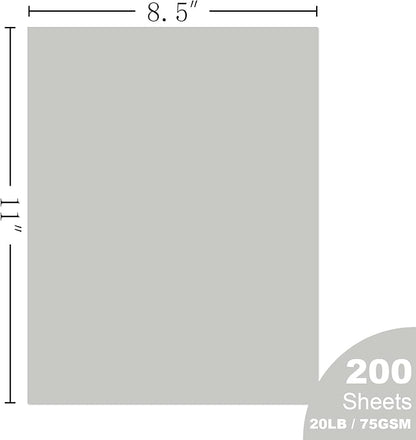 Woodlake Gray Copy Paper, Colored Printer Paper, 8.5 x 11”, 20 LB / 75 GSM Computer Paper, 200 Sheets, Multi-Purpose Pastel Paper, Made in USA