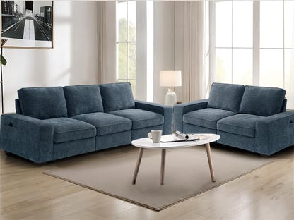 TEKAMON 100" Modular Sofa with Seats Storage, Comfy 3-Seater Chenille Fabric Couch for Living Room, Office, Apart W/Deep Seat, USB Charging, Upholstered Couch with Removable Cover (Blue)