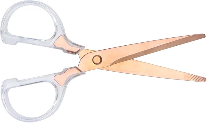 6 Inch Office Scissors Clear Acrylic Handles Rose Gold Craft Scissor Semi-Circular Grip Fabric Shears Stainless Steel Sharp Blades Round Tips for Paper Thread (Rose Gold)