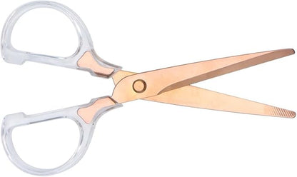 6 Inch Office Scissors Clear Acrylic Handles Rose Gold Craft Scissor Semi-Circular Grip Fabric Shears Stainless Steel Sharp Blades Round Tips for Paper Thread (Rose Gold)