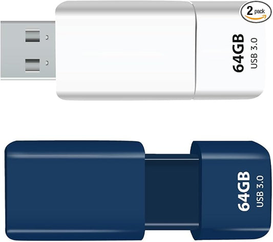 GIGASTONE 64GB Flash Drive (2 Pack) Z60NB USB 3.2 Gen 1, Ultra Fast, Retractable Capless Slider Design, Data Storage, Backup for PC/Mac/TV/Car Audio, USB 2.0/3.0/3.1 Compatible (Random Color)