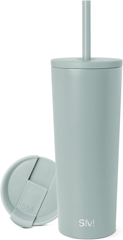 Simple Modern Insulated Tumbler with Lid and Straw | Iced Coffee Cup Reusable Stainless Steel Water Bottle Travel Mug | Gifts for Women Men Her Him | Classic Collection | 24oz | Sea Glass Sage