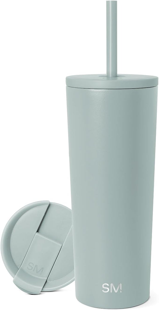 Simple Modern Insulated Tumbler with Lid and Straw | Iced Coffee Cup Reusable Stainless Steel Water Bottle Travel Mug | Gifts for Women Men Her Him | Classic Collection | 24oz | Sea Glass Sage