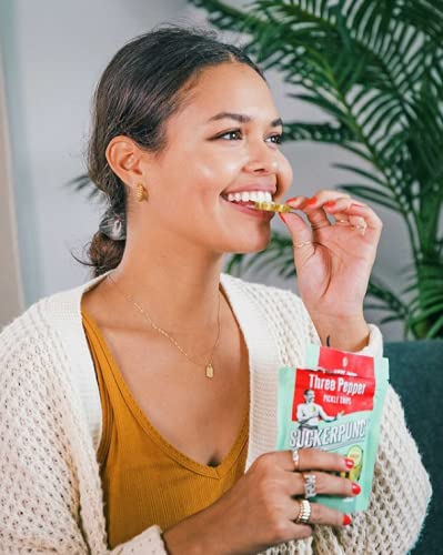 SuckerPunch Snappy Sweet Bread N’ Butter Dill Pickles Chip-Cut, Gluten Free, Kosher, Sugar Free, Low Calorie, Low Carb, on the Go, Non GMO, Keto Friendly, Vegan, 3.4 Oz Single Serve Pouch (12 Pack)