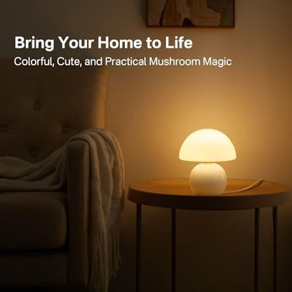 Mushroom Lamp Table Lamp for Bedroom,Desk Bedside Small Lamps for Living Room Night Stands,Mushroom Decor Cute Mini Modern Mid Century Lamps,Unique Aesthetic Home Living Room Decor(White)
