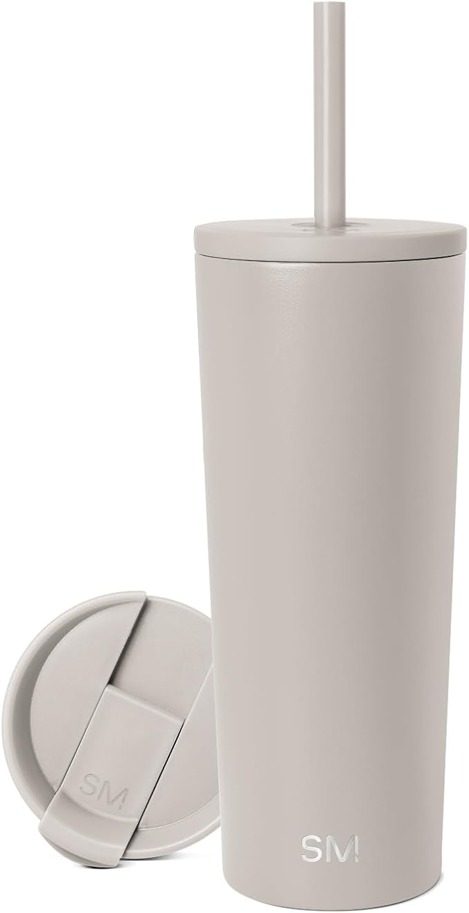 Simple Modern Insulated Tumbler with Lid and Straw | Iced Coffee Cup Reusable Stainless Steel Water Bottle Travel Mug | Gifts for Women Men Her Him | Classic Collection | 24oz | Almond Birch