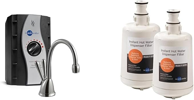 InSinkErator View Instant Hot & Cold Water Dispenser System - Faucet & Tank, Chrome, HC-View-C & F-201R Replacment Water Filter Cartridges, 2 Count (Pack of 1), White, 2 Pack