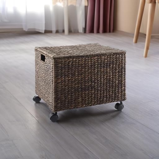 Casafield Rolling Filing Cabinet, Espresso - Water Hyacinth File Organizer with Lid and Locking Wheels, Home Office Storage for Hanging Folders
