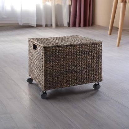 Casafield Rolling Filing Cabinet, Espresso - Water Hyacinth File Organizer with Lid and Locking Wheels, Home Office Storage for Hanging Folders