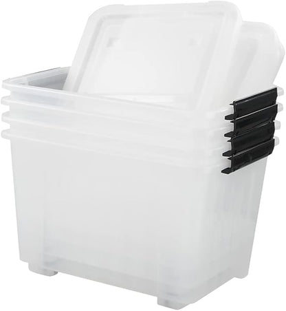 Asking 30 L Plastic Storage Box with Lid, 4-Pack Wheeled Clear Plastic Boxes