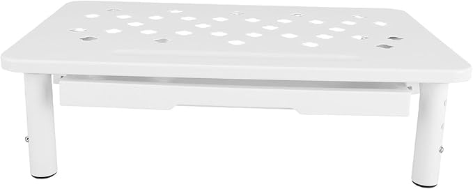 Asixxsix Desk Monitor Stand Riser, 3 Height Adjustable Laptop Riser with Drawer Storage Airflow Vents 44lbs Load Capacity Carbon Steel Tabletop Organizer for Printer Doucement Holder (White)
