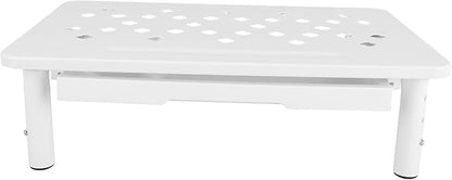 Asixxsix Desk Monitor Stand Riser, 3 Height Adjustable Laptop Riser with Drawer Storage Airflow Vents 44lbs Load Capacity Carbon Steel Tabletop Organizer for Printer Doucement Holder (White)