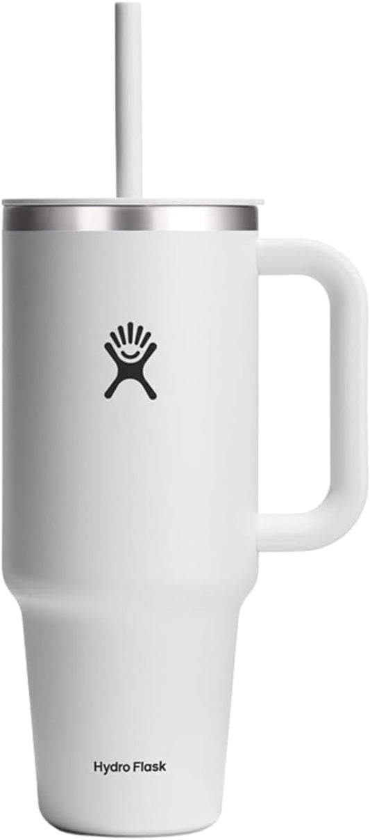 Hydro Flask Travel Tumbler with Handle, Lid and Straw - Insulated Stainless Steel in 40 Oz White