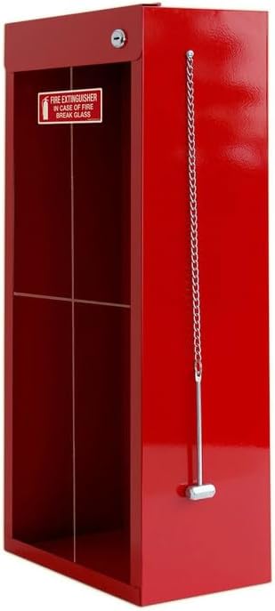Fire Extinguisher Mount - White Cabinet with Break Glass Window & Breaker Bar - 22 Gauge Steel, Powdercoat Finish, Universal Wall Mountability-5-10lb.Capacity - Made in USA - Extinguisher Not Included