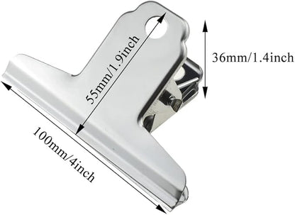 HAHIYO 4inch Silver Bulldog Clips Metal File Hinge Binder Clamps Save Space Strong Spring Jaws Rock Solid Grip Book Lay Flat Deburred Edge for Hang Photos Wall Grid Dog Food 11PCS