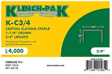 C-3/4 Carton Staple 1-1/4 inch Crown with 3/4 inch Leg Length, 4000 per case - SIM CC34, C34 or JK561, Ideal for Wood and Sheet Metal Projects in Construction, DIY and Office/Retail