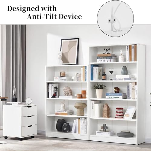 Bookshelf, 5 Shelf Bookcase Open Modern Bookshelf, Bookcase with Freestanding Display Storage, Wooden Book Shelf for Bedroom, Living Room, Dinning Room, Office, 60 Inch, White