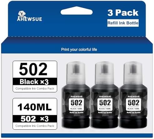 502 Ink Refill Compatible Bottles for Ecotank ET2760 ET-4760 ET2750 ET-3760 ET-2850 ET-15000 ST-4000 ST-2000 ET-3710 ET-3850 ET-3750 ET-4850 ET-3830 ET4750 Printer
