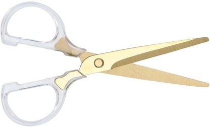 6 Inch Office Scissors Clear Acrylic Handles Gold Craft Scissor Semi-Circular Grip Fabric Shears Stainless Steel Sharp Blades Round Tips for Paper Thread (Gold)