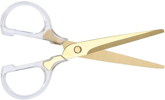 6 Inch Office Scissors Clear Acrylic Handles Gold Craft Scissor Semi-Circular Grip Fabric Shears Stainless Steel Sharp Blades Round Tips for Paper Thread (Gold)