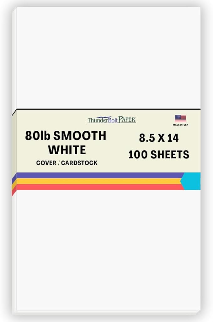 100 Bright White Smooth Card Paper Sheets - 8.5" X 14" (8.5X14 Inches) Legal|Menu Size - 80# (80 lb/pound) Cover Weight - Quality Paper for Consistency in Print as a Result of the Smooth Finish