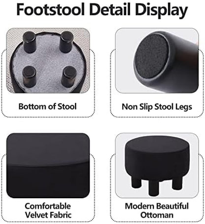 Cpintltr Velvet Ottoman Round Footrest Stool Upholstered Step Stool Ottomans Sofa Stool 4 Wood Legs with Anti-Slip Pads Modern Accent Home Decor Suitable for Living Room Bedroom Entryway Black
