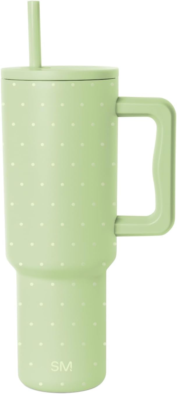 Simple Modern 40 oz Trek Tumbler with Handle and Straw Lid | Cup Holder Friendly Insulated Stainless Steel Travel Mug | Pistachio Dots