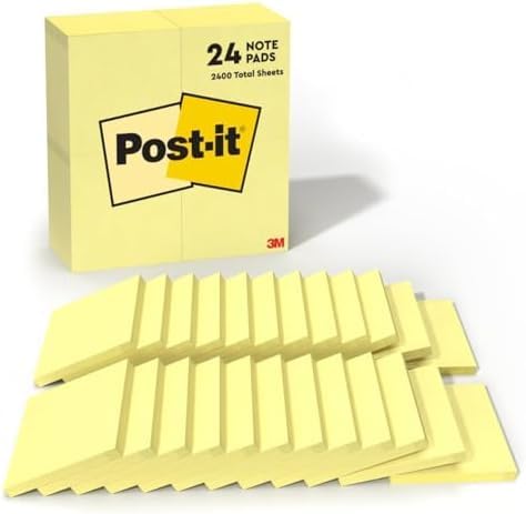 Post-it Notes, 3 in x 3 in, 100 Sheets per Pad | Canary Yellow | 24 Pads, Pack of 8