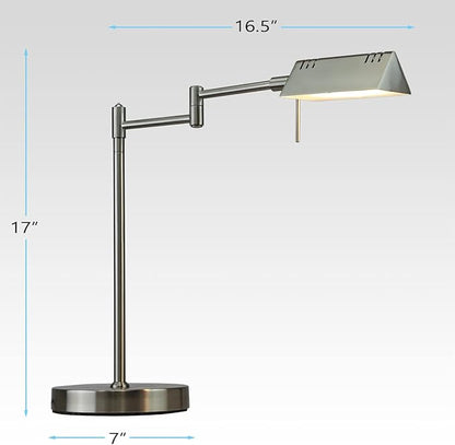O'Bright LED Pharmacy Table Lamp, Full Range Dimming, 12W LED, 360 Degree Swing Arms, Desk, Reading, Craft, Work Lamp, ETL Tested, Brushed Nickel