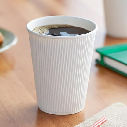 Double Wall Rippled White Paper Hot Cup, 12 oz, Insulated, Round, Disposable, 500 Count Case, 4.25 Inch Height