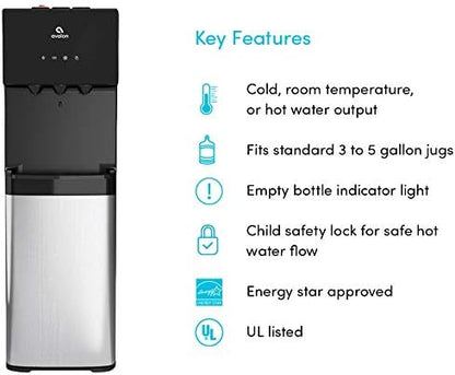 Avalon Bottom Loading Water Cooler Water Dispenser with BioGuard- 3 Temperature Settings - Hot, Cold & Room Water, Durable Stainless Steel Construction, Anti-Microbial Coating- UL Listed