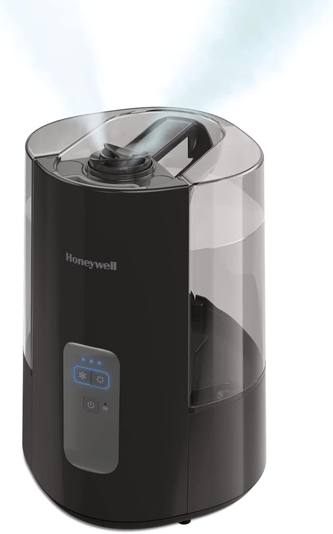 Honeywell Dual Comfort Cool + Warm Mist humidifier. Humidifier for Bedroom, Office, Living Room and Home. Provides Temporary Relief from Dry air discomforts - Black, HWC775B