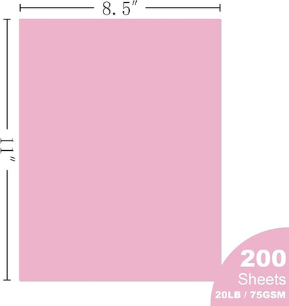 Woodlake Pink Copy Paper, Colored Printer Paper, 8.5 x 11”, 20 LB / 75 GSM Computer Paper, 200 Sheets, Multi-Purpose Pastel Paper, Made in USA