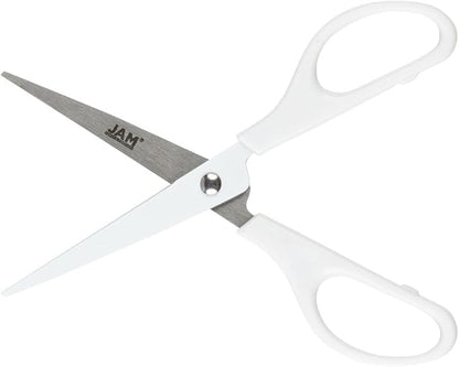 JAM PAPER Arts & Crafts Scissors - 6 3/4 Inch - White - Ergonomic Handle & Stainless Steel Pointed Tip Blades - Sold Individually