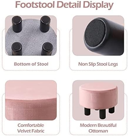 Cpintltr Foot Stool Velvet Ottoman Round Footstool for Couch Desk Soft Step Stool Padded Foot Rest with Non-Skid Pine Legs Multiple Colors Furniture for Hallway Office Lounge Dorm Room Dusty Pink