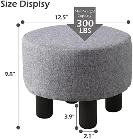 Cpintltr Linen Ottoman Round Footrest Stool Upholstered Step Stool Ottomans Sofa Stool 4 Wood Legs with Anti-Slip Pads Modern Accent Home Decor Suitable for Living Room Bedroom Entryway Dark Grey