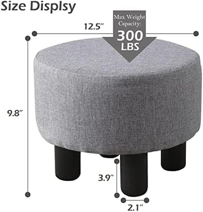 Cpintltr Linen Ottoman Round Footrest Stool Upholstered Step Stool Ottomans Sofa Stool 4 Wood Legs with Anti-Slip Pads Modern Accent Home Decor Suitable for Living Room Bedroom Entryway Dark Grey