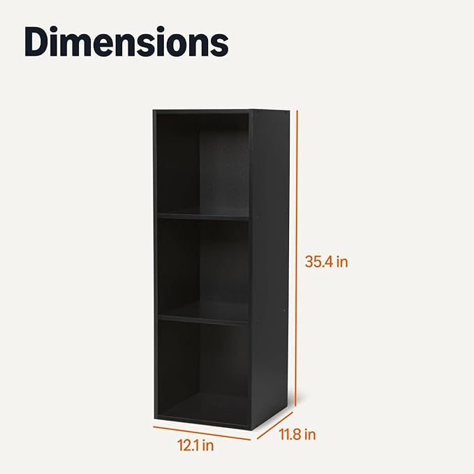 Amazon Basics 3-Cube Bookcase Compatible with Fabric Storage Cube Organizers, Black