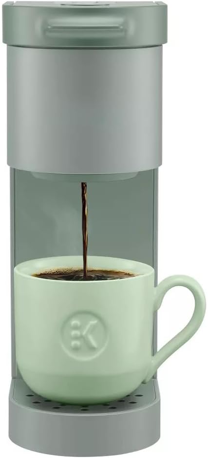 KeuriigK K-Mini Go Compact Single-Serve Coffee Maker with KCup Compatibility, Strong Brew Function, and Removable 42 oz Reservoir - Perfect for Small Spaces, Dorms, or Travel (Sage)