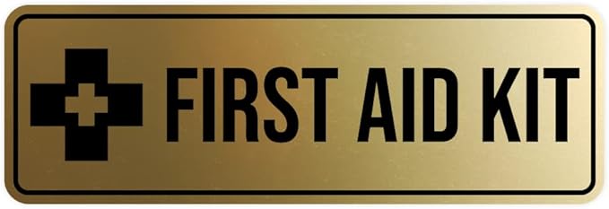 Standard First Aid Kit Sign (Brushed Gold) - Large (10 Pack)