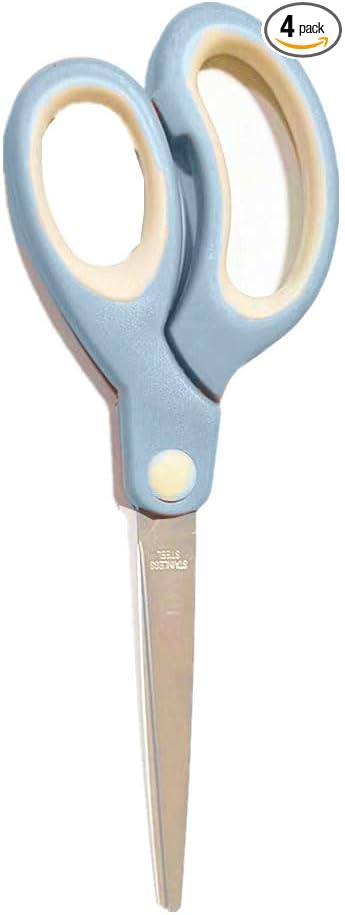 Pastel Non-Stick Scissors - All Purpose Stainless Steel Craft Shears With Soft Grip, Blunt Tip for Fabric, Kids, Office, Home, School - Left & Right Handed (1 Pack, Light Blue)